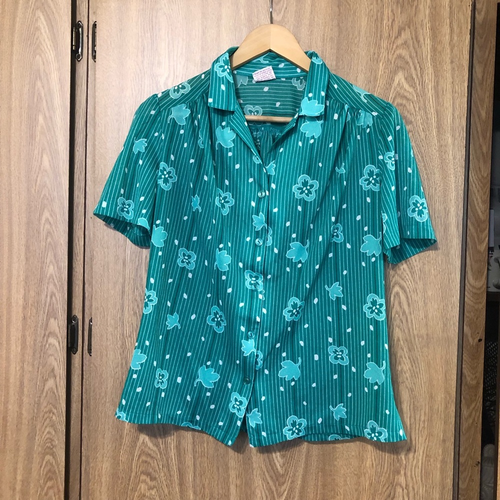 1970s Graff Green Flower Button Shirt